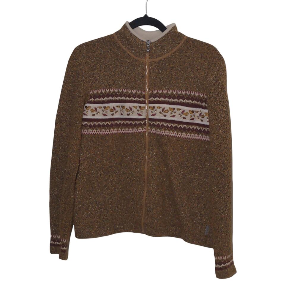 Woolrich Full Zip Cardigan with Leaf Embroidery in Fawn Heather - Size S - GUC